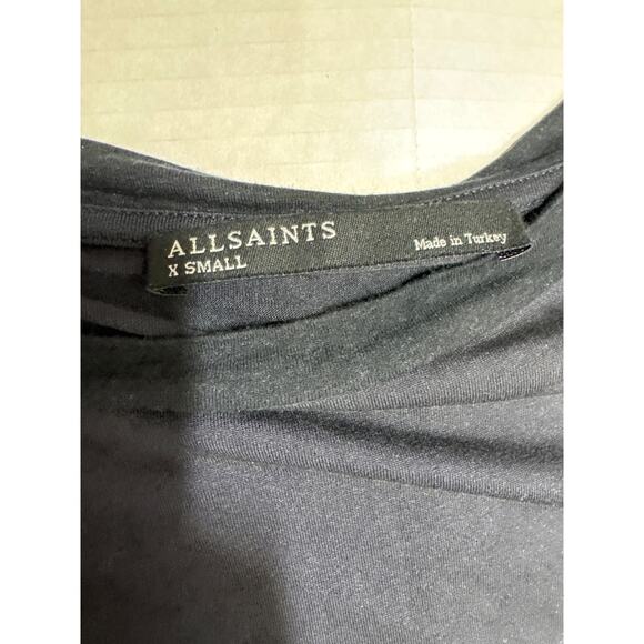 All Saints Wavetop Top Navy Thin Hi-Low Hem Crew Neck Open Elbow Relax Size XS - Picture 5 of 6